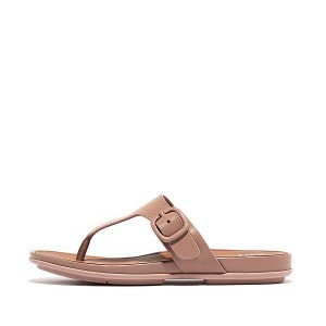 Beige Women's FitFlop Gracie Matt Buckle Leather Toe-Post Sandals | 394RLBUKD