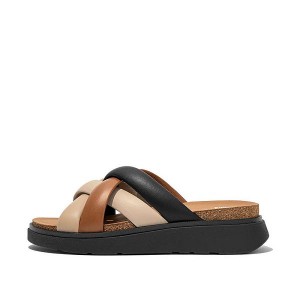 Beige / Black Women's FitFlop Gen-Ff Padded Strap Leather Slides | 683CRLIYT