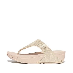 Beige / Silver Women's FitFlop Lulu Glitz Canvas Toe-Post Sandals | 241CPFYQE