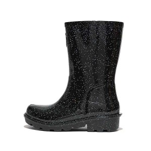 Black Kids' FitFlop Wonderwelly Junior Glitter Ergonomic Wellington Rain Boots | 059ACDSFV