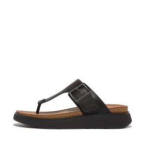 Black Men's FitFlop Gen-Ff Buckle Leather Toe-Post Sandals | 895TMACRY