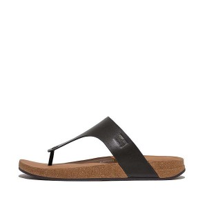 Black Men's FitFlop Iqushion Leather Toe-Post Sandals | 915BGPOVA