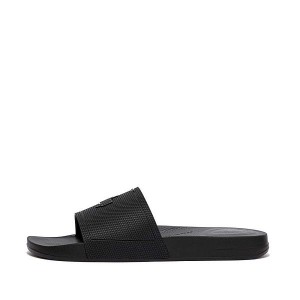 Black Men's FitFlop Iqushion Pool Sliders Slides | 842OKLZFA