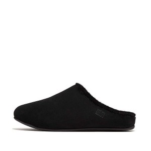 Black Men's FitFlop Shove Shearling Lined Suede Slippers | 184SOFJQX