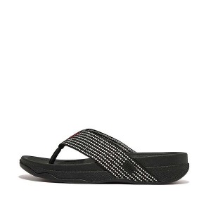 Black Men's FitFlop Surfer Weave Stripe Toe-Post Sandals | 027CNVIXS