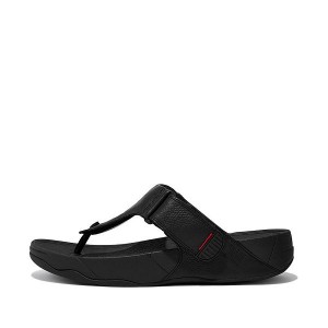 Black Men's FitFlop Trakk Ii Leather Toe-Post Sandals | 401VBRHJS