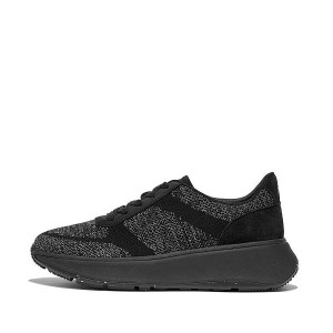 Black Women's FitFlop F-Mode E01 Knit Flatform Sneakers | 143VOXCNP