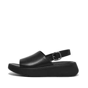 Black Women's FitFlop F-Mode Leather Flatform Back-Strap Sandals | 731EWFQCY