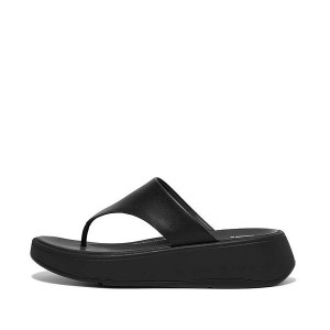 Black Women's FitFlop F-Mode Leather Flatform Toe-Post Sandals | 032MITVZH