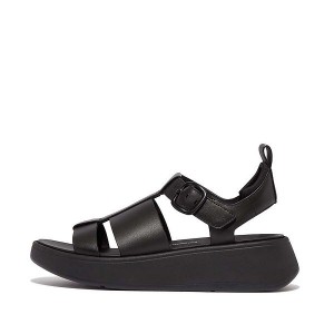 Black Women's FitFlop F-Mode Leather Flatform Fisherman Sandals | 257OPYUBA