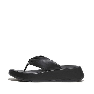 Black Women's FitFlop F-Mode Leather Twist Flatform Toe-Post Sandals | 167IYQPVG