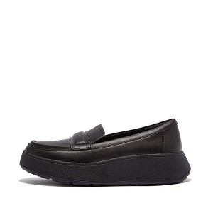 Black Women's FitFlop F-Mode Padded Detail Leather Flatform Loafers Loafers | 807HSWAEQ