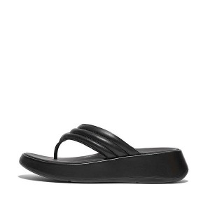 Black Women's FitFlop F-Mode Padded Leather Flatform Toe-Post Sandals | 894FTKPEV