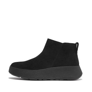 Black Women's FitFlop F-Mode Suede Flatform Zip Ankle Boots | 503YZMWIJ