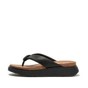 Black Women's FitFlop Gen-Ff Padded Strap Leather Toe-Post Sandals | 786ADGCSK