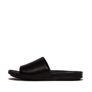 Black Women's FitFlop Gracie Leather Slides | 458BCSWHY