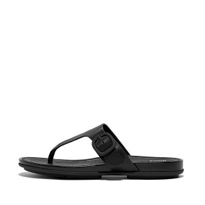 Black Women's FitFlop Gracie Matt Buckle Leather Toe-Post Sandals | 562IMVTLG