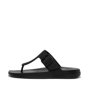 Black Women's FitFlop Iqushion Adjustable Buckle Flip Flops | 807LVNRJW