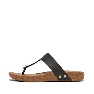 Black Women's FitFlop Iqushion Leather Toe-Post Sandals | 406DPHSWA