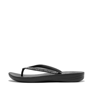 Black Women's FitFlop Iqushion Sparkle Ergonomic Flip Flops | 631YLMUJG