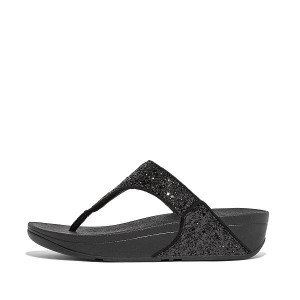 Black Women's FitFlop Lulu Glitter Toe-Post Sandals | 547NOEDXB