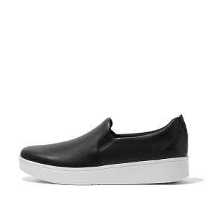 Black Women's FitFlop Rally Leather Slip On Skate Sneakers | 685ZXTSHJ