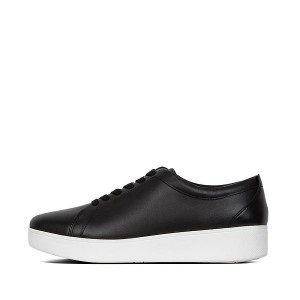 Black Women's FitFlop Rally Leather Sneakers | 875KFEJCH