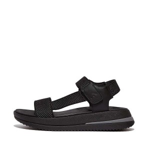 Black Women's FitFlop Surff Two Tone Sports Webbing Leather Back-Strap Sandals | 608SAXRVI