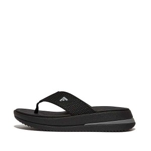 Black Women's FitFlop Surff Two Tone Sports Webbing Toe-Post Sandals | 170MQPIEU