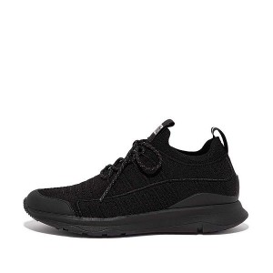 Black Women's FitFlop Vitamin Ff Knit Sports Sneakers | 158KDYQTL