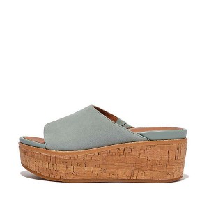 Blue Women's FitFlop Eloise Cork-Wrap Suede Wedge Slides | 523QIDNSP