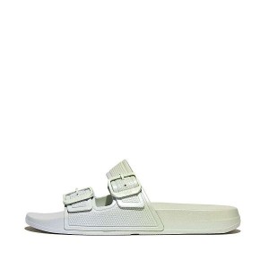 Blue Women's FitFlop Iqushion Iridescent Two Bar Buckle Sliders Slides | 081VBXDKW