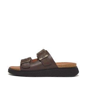 Brown Men's FitFlop Gen-Ff Buckle Two Bar Leather Slides | 753BIESRV