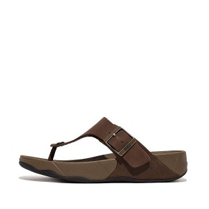 Brown Men's FitFlop Trakk Ii Buckle Nubuck Toe-Posts Sandals | 157WLEVZF