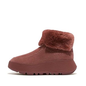 Brown Women's FitFlop F-Mode Double Faced Shearling Flatform Boots | 896OULPDX