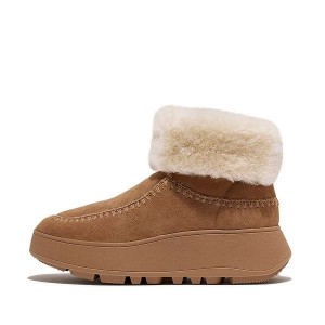 Brown Women's FitFlop F-Mode Double Faced Shearling Flatform Boots | 347TBVEUP