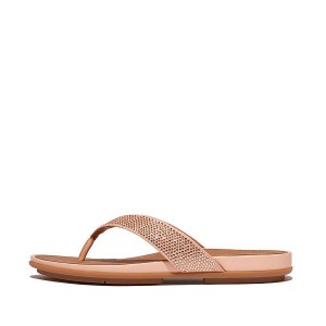 Brown / Beige Women's FitFlop Gracie Crystal Flip Flops | 936ZKYUSB