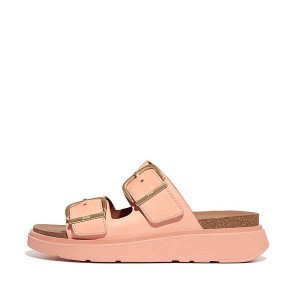 Brown / Coral Women's FitFlop Gen-Ff Buckle Two Bar Leather Slides | 163ITXBHM