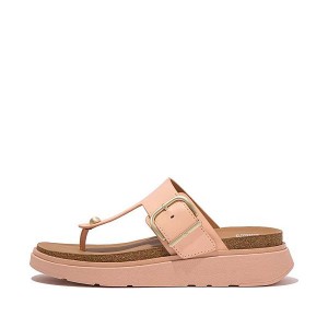 Brown / Coral Women's FitFlop Gen-Ff Buckle Leather Toe-Post Sandals | 465WPEHJV