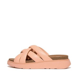 Brown / Coral Women's FitFlop Gen-Ff Padded Strap Leather Slides | 157OUZSLC