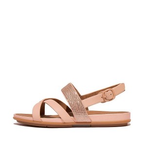 Brown / Coral Women's FitFlop Gracie Crystal Leather Strappy Back-Strap Sandals | 051HYPQZA