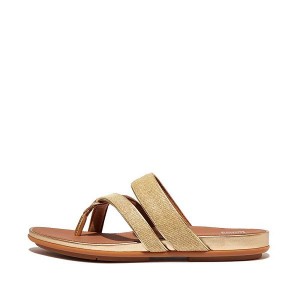 Brown / Gold Women's FitFlop Gracie Shimmerlux Strappy Toe-Post Sandals | 095WLAVUM