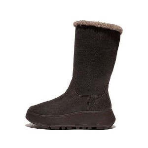 Chocolate Women's FitFlop F-Mode Double Faced Shearling Leather Flatform Calf Boots | 921ETIAKV