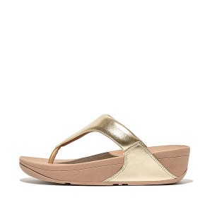 Coral / Gold Women's FitFlop Lulu Metallic Leather Toe-Post Sandals | 843VSBXZF