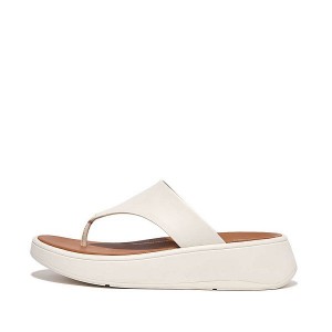 Cream Women's FitFlop F-Mode Leather Flatform Toe-Post Sandals | 196BFLUEG