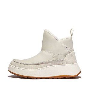 Cream Women's FitFlop F-Mode Nubuck-Mix Flatform Bootie Sneakers | 046ECKSRF