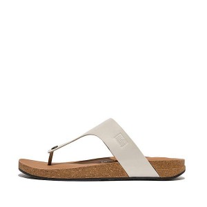 Grey Men's FitFlop Iqushion Leather Toe-Post Sandals | 864MRWXUS