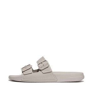 Grey Men's FitFlop Iqushion Two Bar Buckle Slides | 194ELNJVS