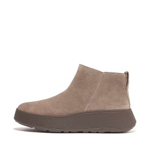 Grey Women's FitFlop F-Mode Suede Flatform Zip Ankle Boots | 850YLTIUF