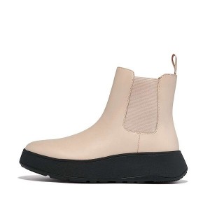 Grey / Beige Women's FitFlop F-Mode Leather Flatform Chelsea Boots | 086VTGAOP